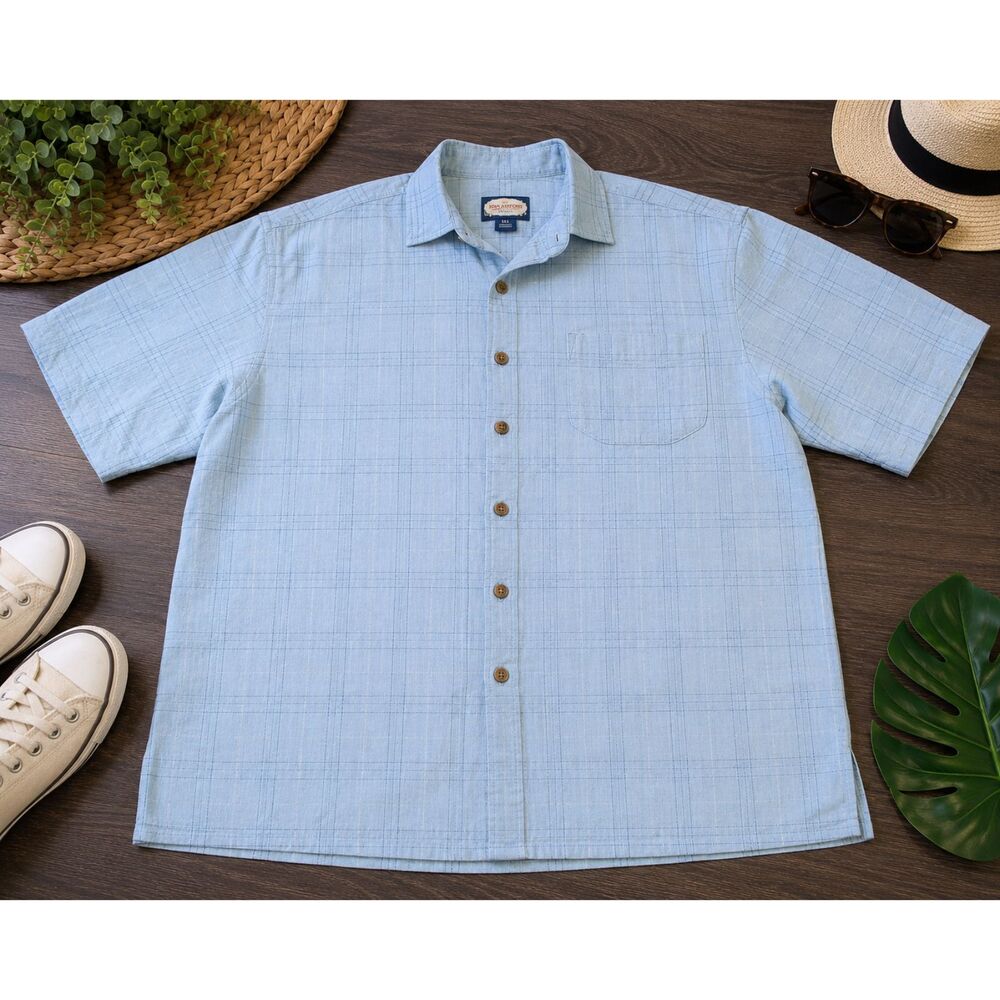 Porcini Silk Short Sleeve Button Up Shirt Size XL Blue (550m)